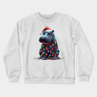 Hippo Wrapped in Christmas Lights Crewneck Sweatshirt